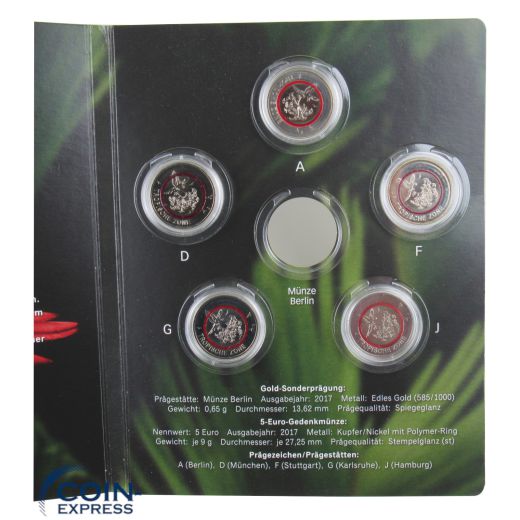 5x 5 Euro Deutschland 2017 Tropische Zone ADFGJ im Folder
