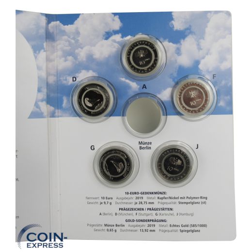 5x 10 Euro Deutschland 2019 In der Luft ADFGJ im Folder