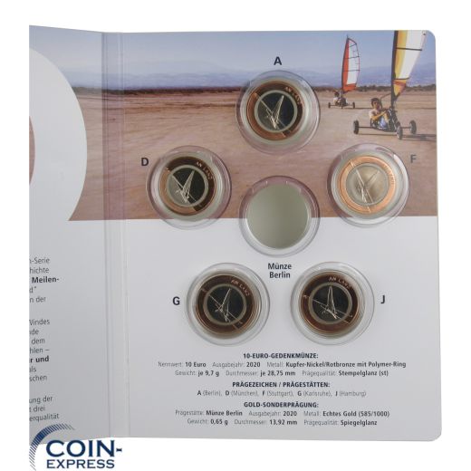 5x 10 Euro Deutschland 2020 An Land ADFGJ im Folder