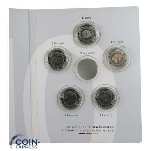 5x 10 Euro Deutschland 2022 Pflege ADFGJ im Folder