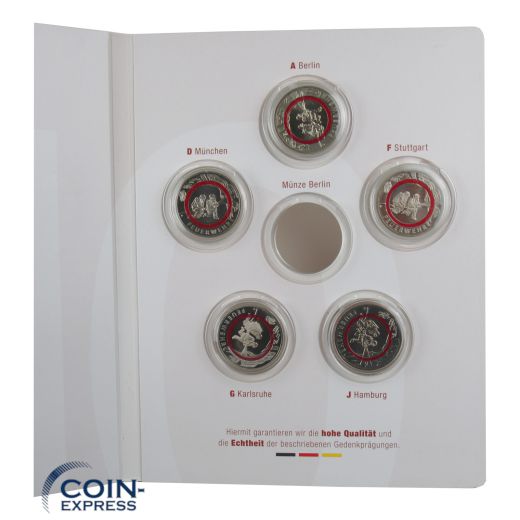 5x 10 Euro Deutschland 2023 Feuerwehr ADFGJ im Folder