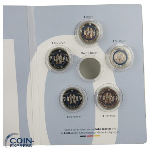 5x 10 Euro Deutschland 2024 Polizei ADFGJ im Folder