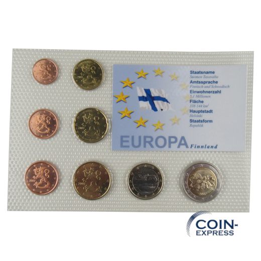 Euro Kursmünzensatz Finnland 2007 in Noppenfolie