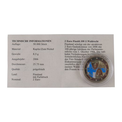 2 Euro Gedenkmünze Finnland 2006 - Frauenwahlrecht - Farbmünze