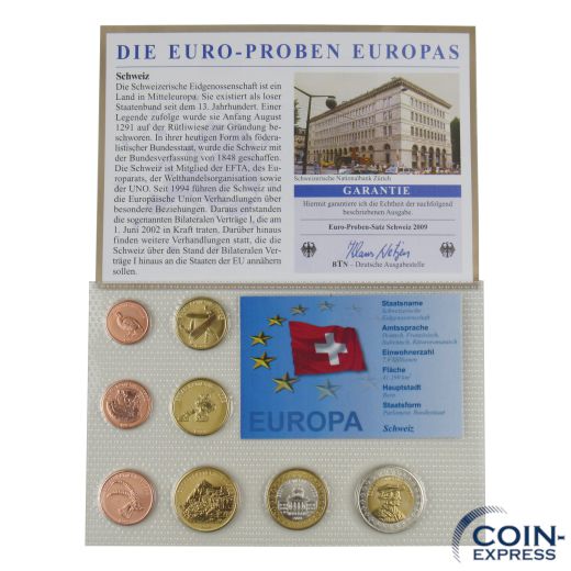 Euro Probe Kursmünzensatz Schweiz 2009 - Probemünzen