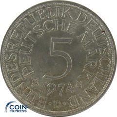5 DM Münze Deutschland 1974 D - Silberadler