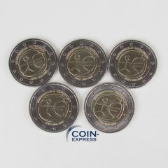 Alle 5 Stück 2 Euro Gedenkmünzen Deutschland 2009 - Währungsunion - ADFGJ