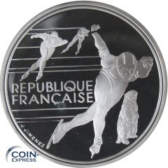 100 Francs Frankreich 1990 Olympia Albertville - Eisschnelllauf Silber