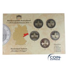 2 Euro Gedenkmünzen Deutschland 2016 Sachsen ADFGJ im gelben Folder