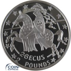 2 Pounds - 2,8 Ecus Gibraltar 1992 Ritter mit Pferd