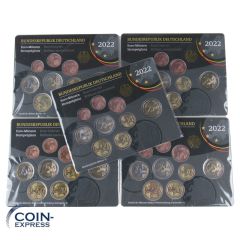 Euro Kursmünzensätze Deutschland 2022 ST ADFGJ