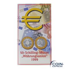 50 Schilling Gedenkmünze Österreich 1999 - Währungsunion - im Folder